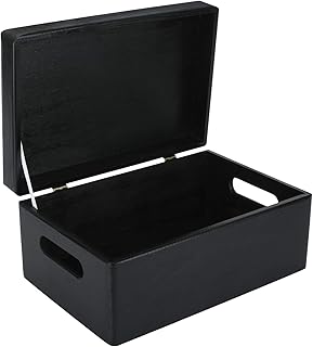Large Black Wooden Storage Box with Handles