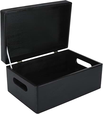 Large Black Wooden Storage Box with Handles