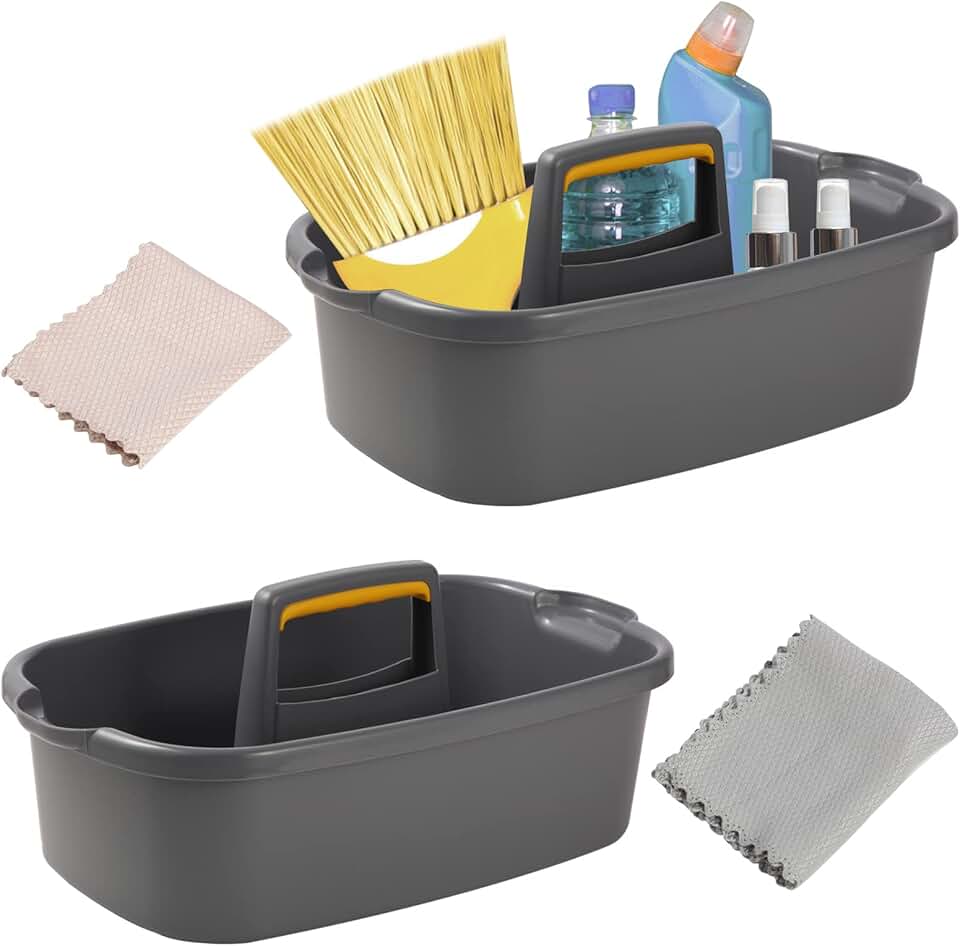 2-Pack Gray Cleaning Supplies Caddy with Cloths