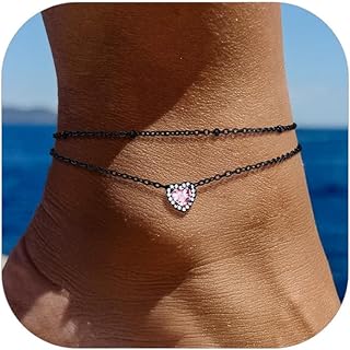 Double Layer Heart and Butterfly Birthstone Anklet for Women