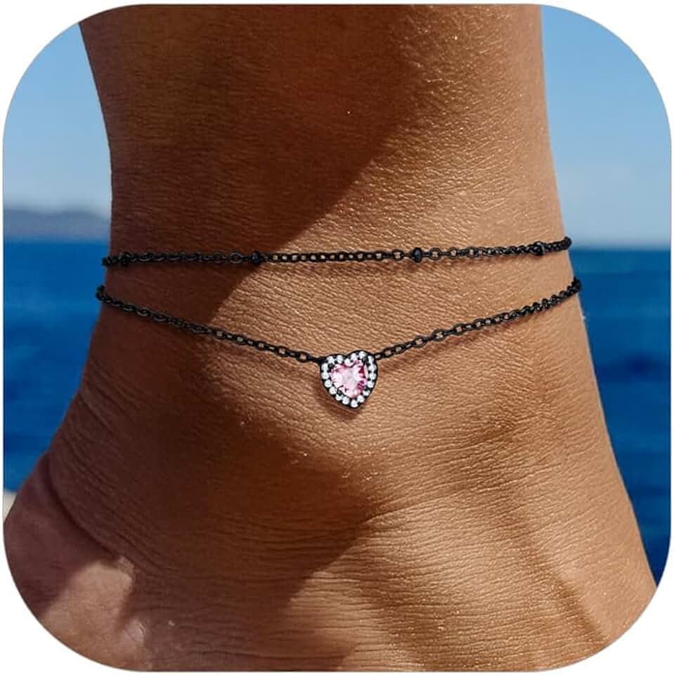Double Layer Heart and Butterfly Birthstone Anklet for Women