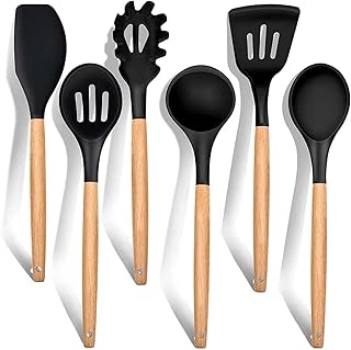 6-Piece Silicone Kitchen Utensil Set with Wooden Handles