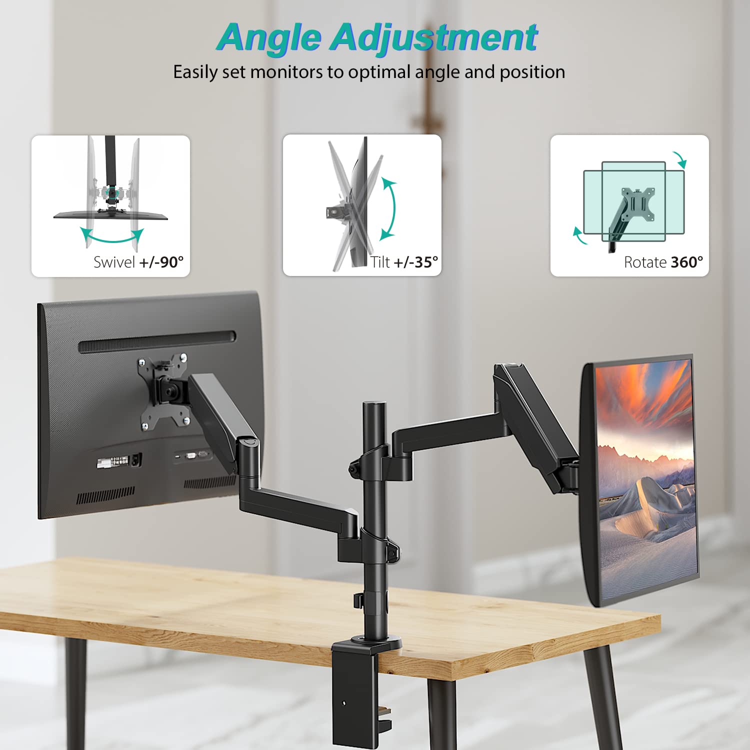 Premium Dual LCD Monitor Desk Mount Fully Adjustable Gas Spring Stand for Display up to 32 inch, GSDM002, (Black)
