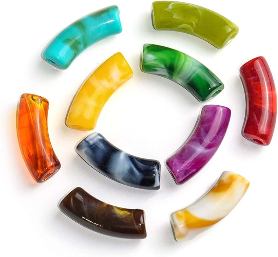 50 Pieces of Multicolor Acrylic Curved Tube Beads