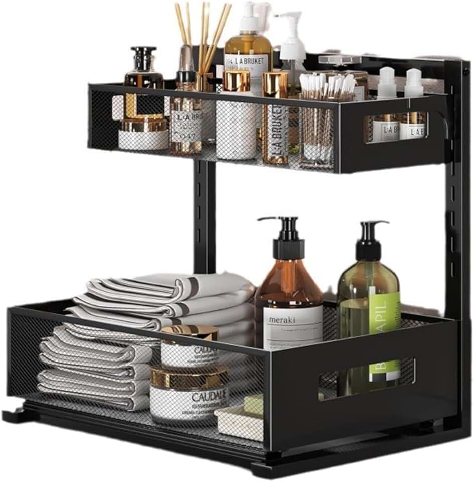 Adjustable 2-Tier Under Sink Organizer for Kitchen and Bathroom