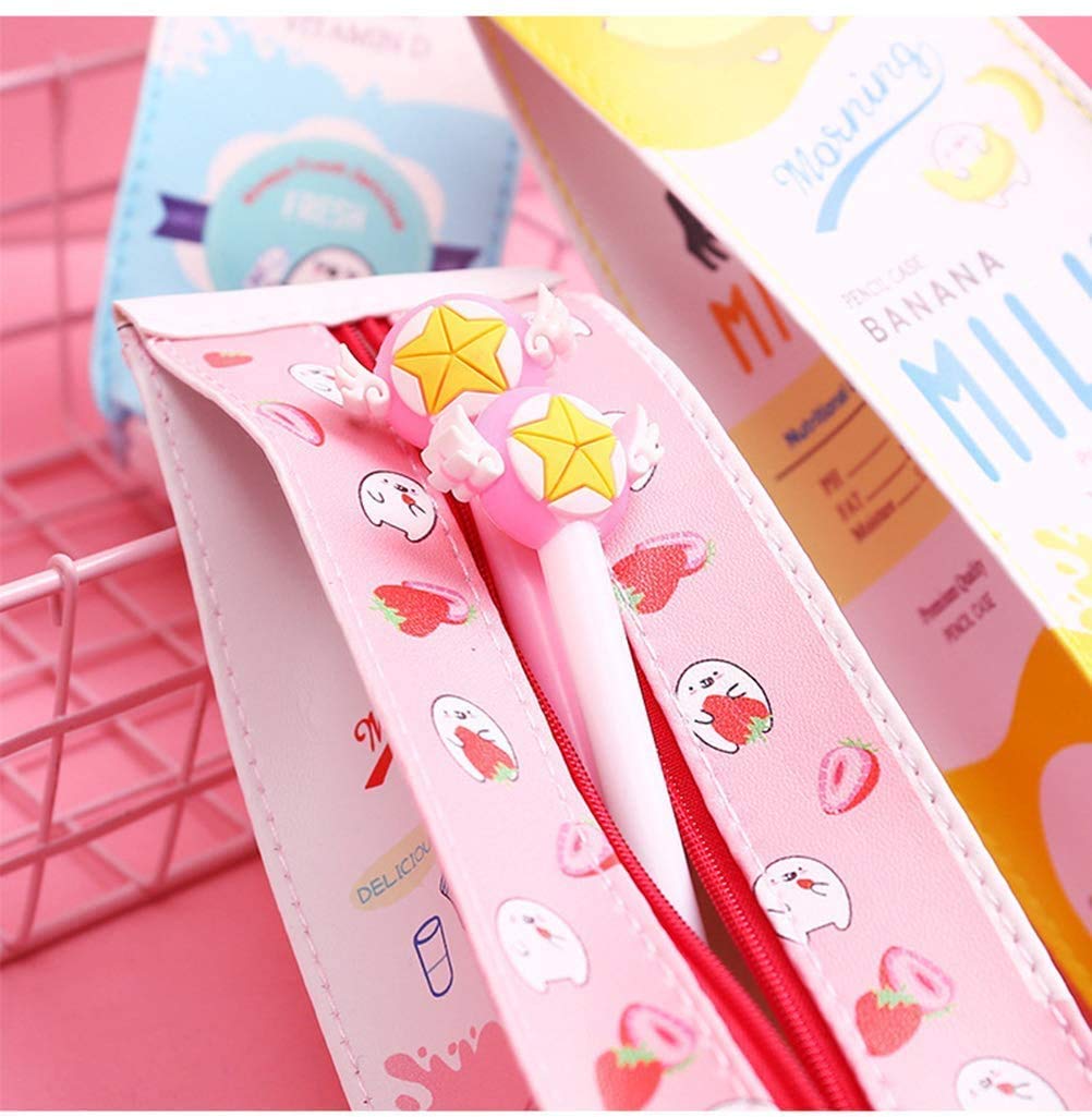 Set of 3 Kawaii Milk Carton Pencil Cases and Carrot Gel Pens