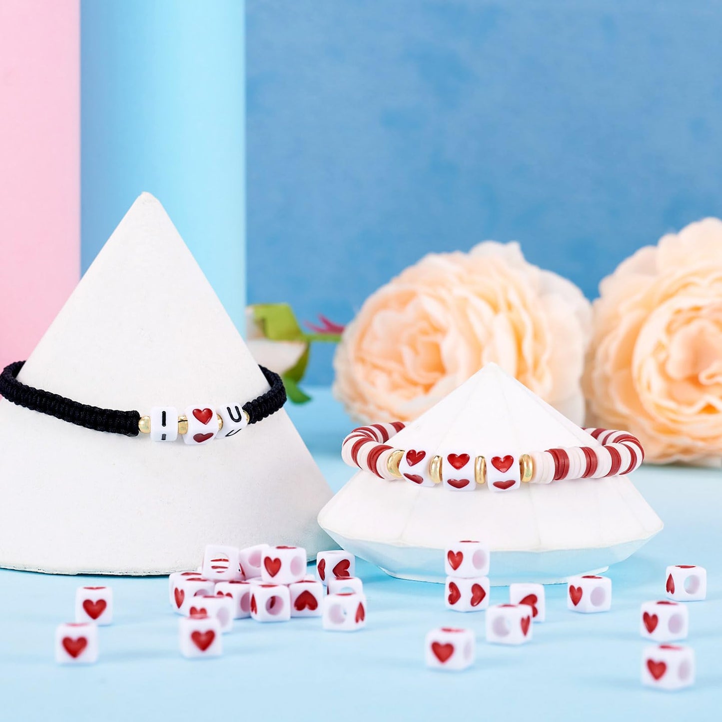 White Acrylic Heart Cube Beads for Jewelry Making