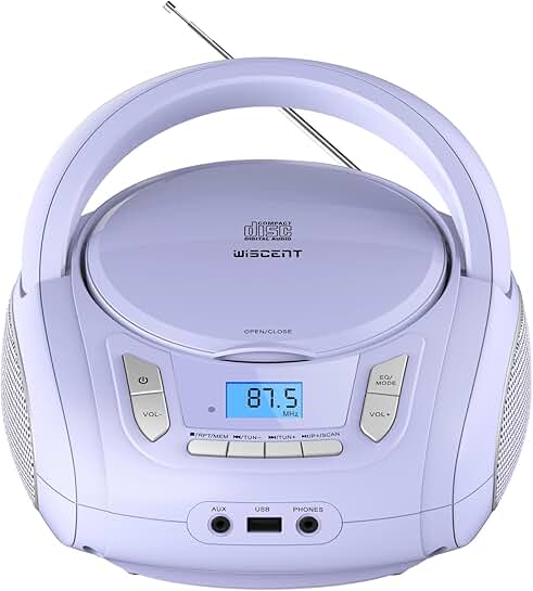 Portable CD Player with Bluetooth, FM Radio, USB, AUX, Headphone Jack