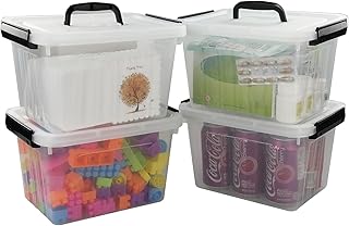 Set of 4 Clear 6L Plastic Storage Boxes with Black Handles