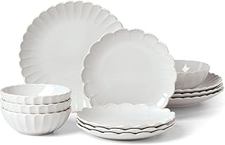 White French Perle Scallop 12-Piece Dinnerware Set