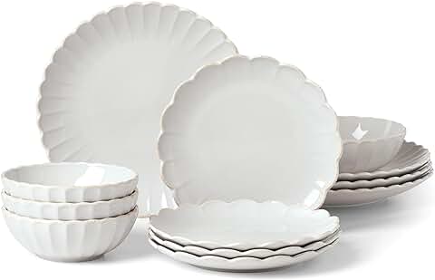 White French Perle Scallop 12-Piece Dinnerware Set