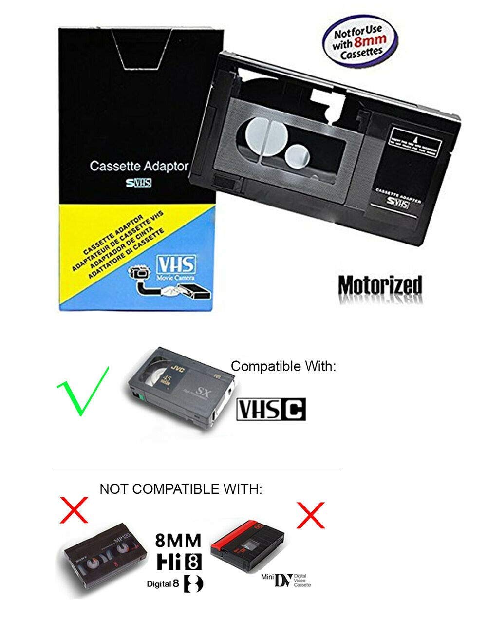 Motorized VHS-C Cassette Adapter for JVC C-P7U CP6BKU C-P6U,Panasonic PV-P1,RCA VCA115 + LensPen Lens Cleaner + 1 Micro-Fiber Cloth