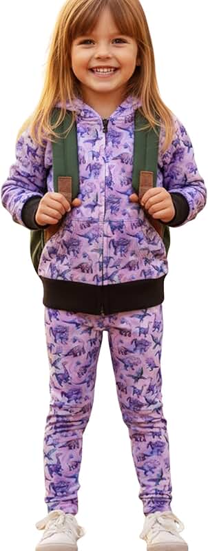 Girls' Purple Dinosaur Hoodie and Leggings Set