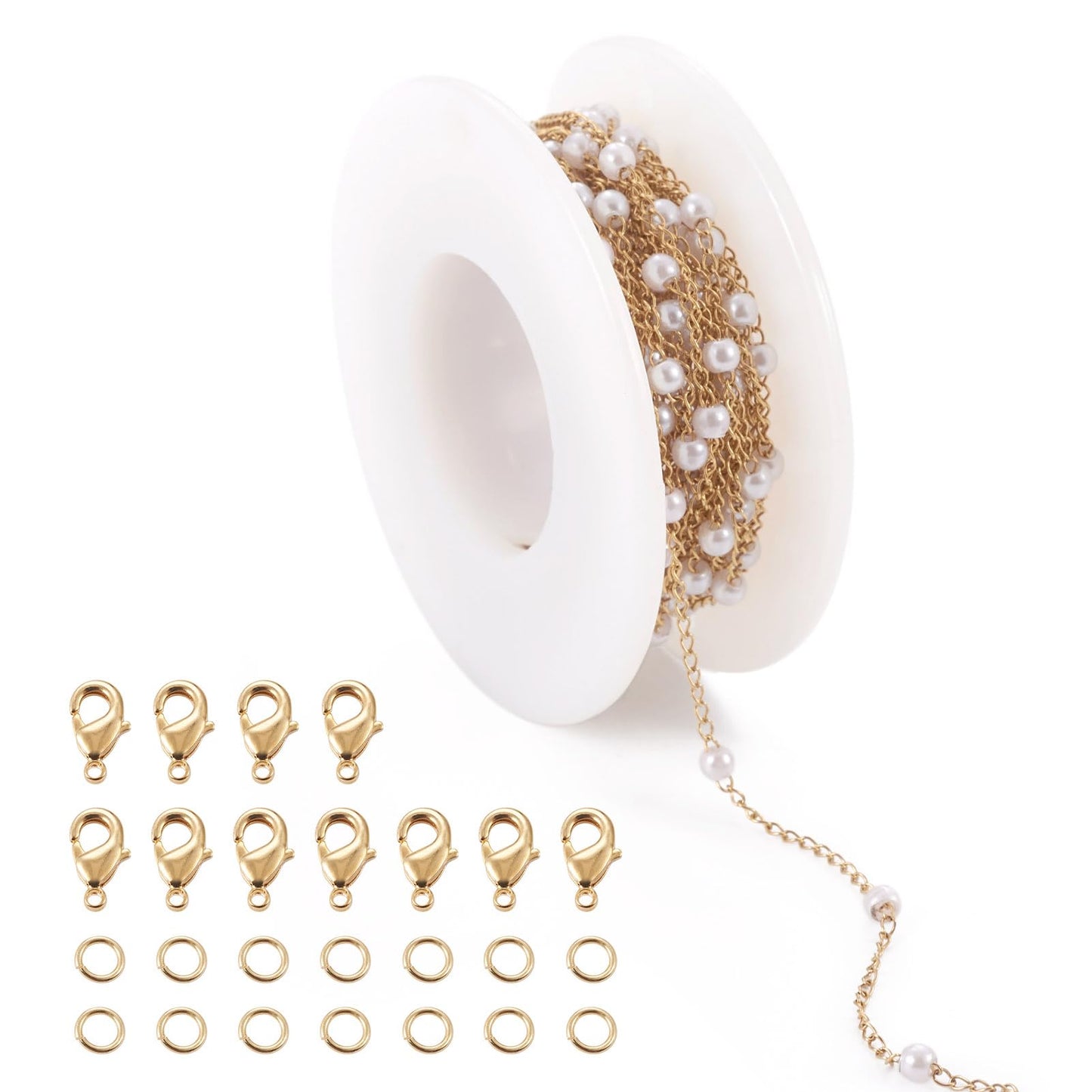 Gold Pearl Beaded Chain Set for Jewelry Making and Accessories