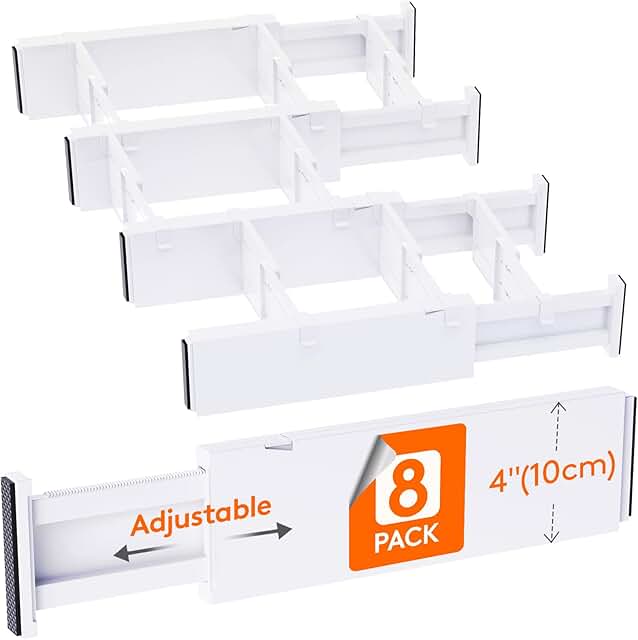 Adjustable Plastic Drawer Dividers, 8 Pack