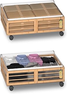 Large Bamboo Under Bed Storage with Wheels and Dust Bags