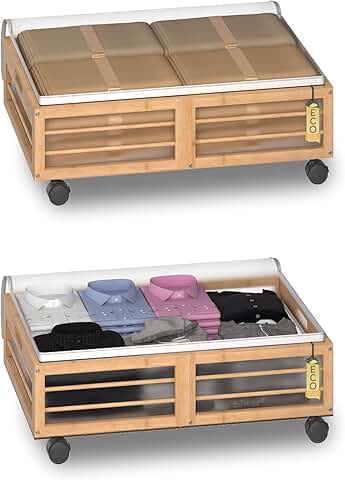 Large Bamboo Under Bed Storage with Wheels and Dust Bags
