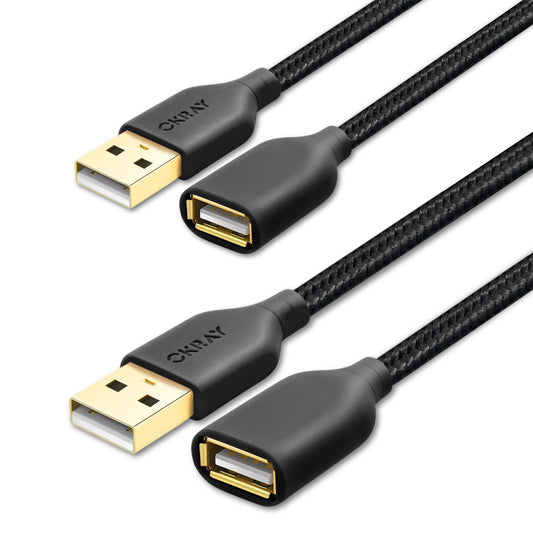 2-Pack 6FT USB A Male to Female Extension Cables in Black