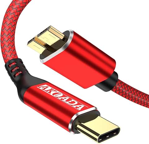 Micro B to USB C Cable, 2 Pack, 3.3ft, Red