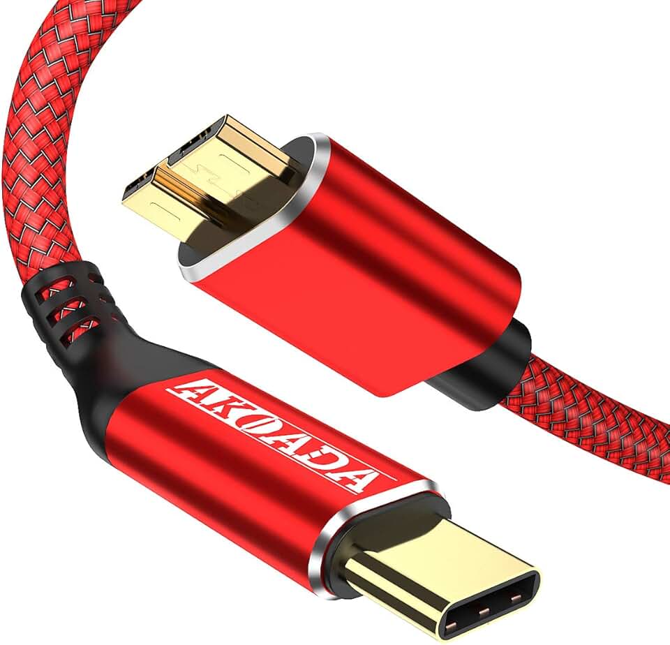 Micro B to USB C Cable, 2 Pack, 3.3ft, Red