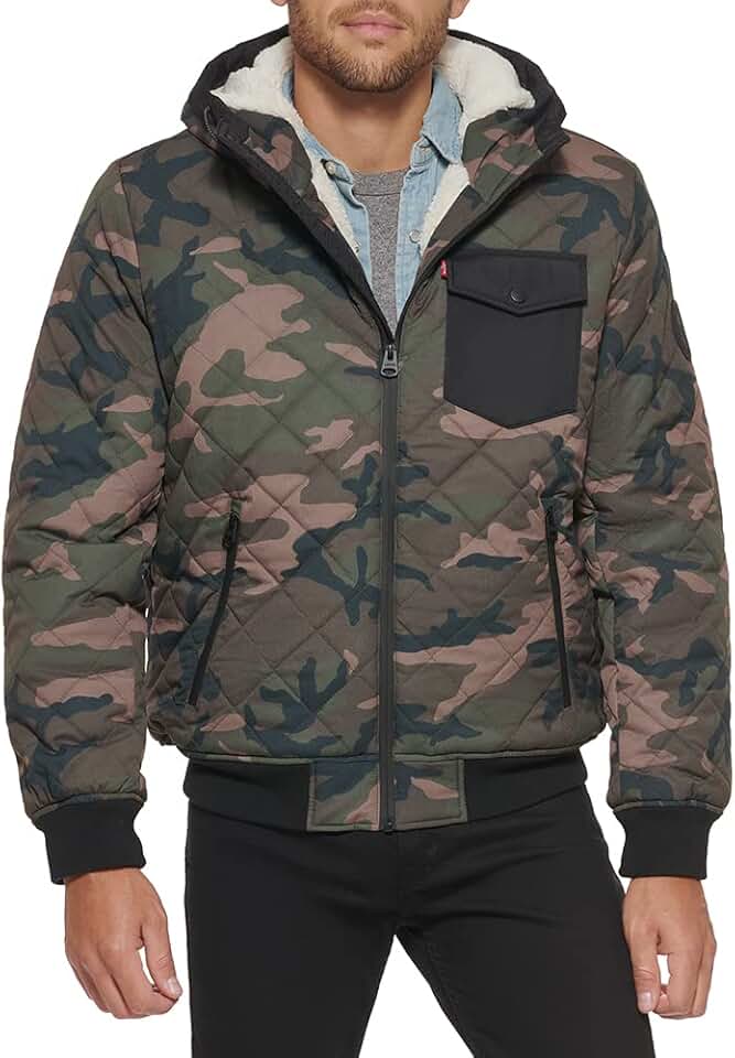 Men's Diamond Quilted Sherpa Lined Bomber Jacket