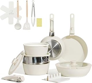 22-Piece Nonstick Ceramic Cookware Set with Detachable Handles
