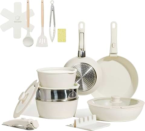 22-Piece Nonstick Ceramic Cookware Set with Detachable Handles
