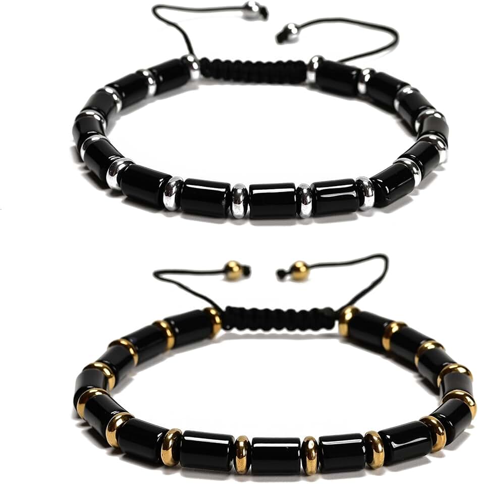 Set of 2 Beaded Bracelets with 6x8mm Tube Stones