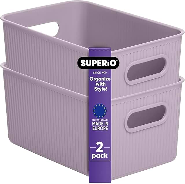 Medium Lilac Plastic Storage Bins, 2 Pack