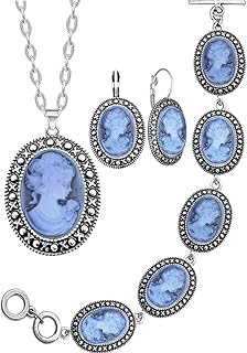 Vintage Silver Lady Queen Cameo Jewelry Set