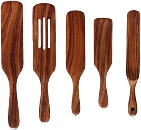 Natural Teak Wood Cooking Utensil Set, 5 Pieces