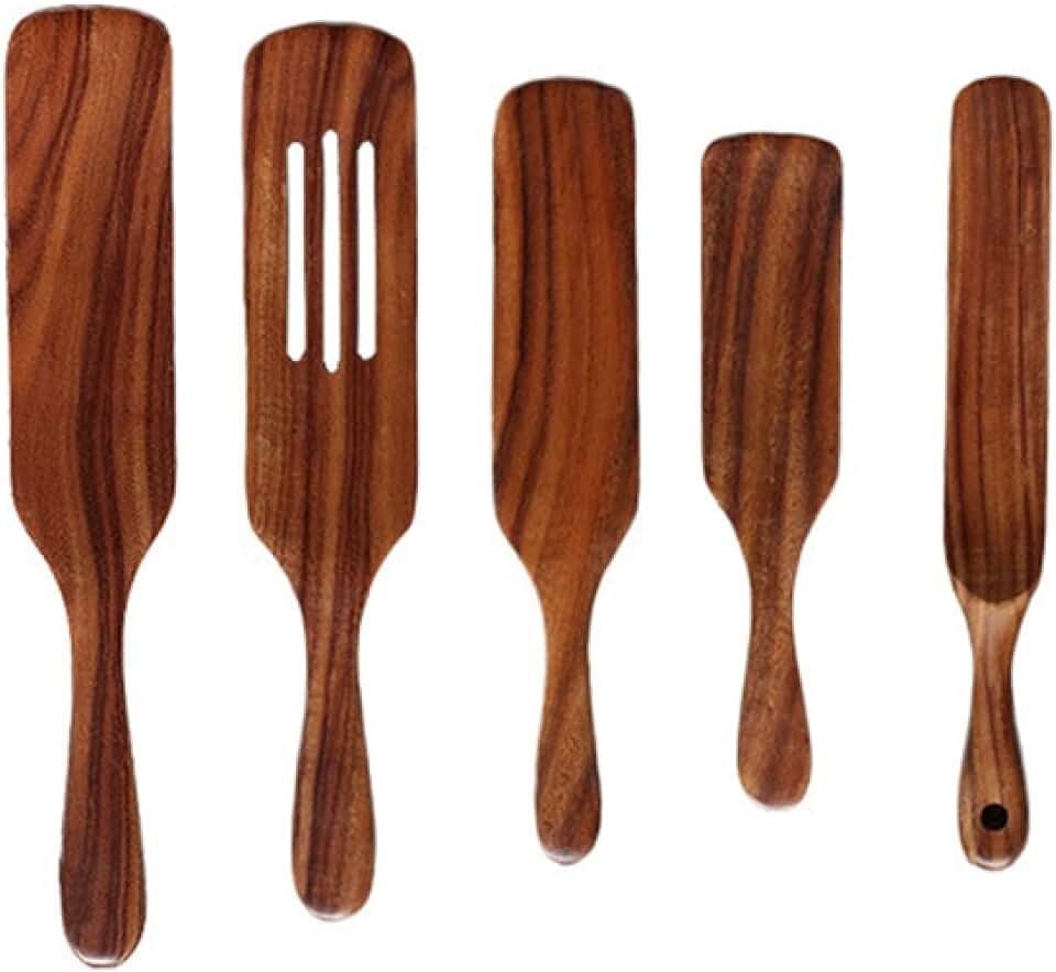 Natural Teak Wood Cooking Utensil Set, 5 Pieces