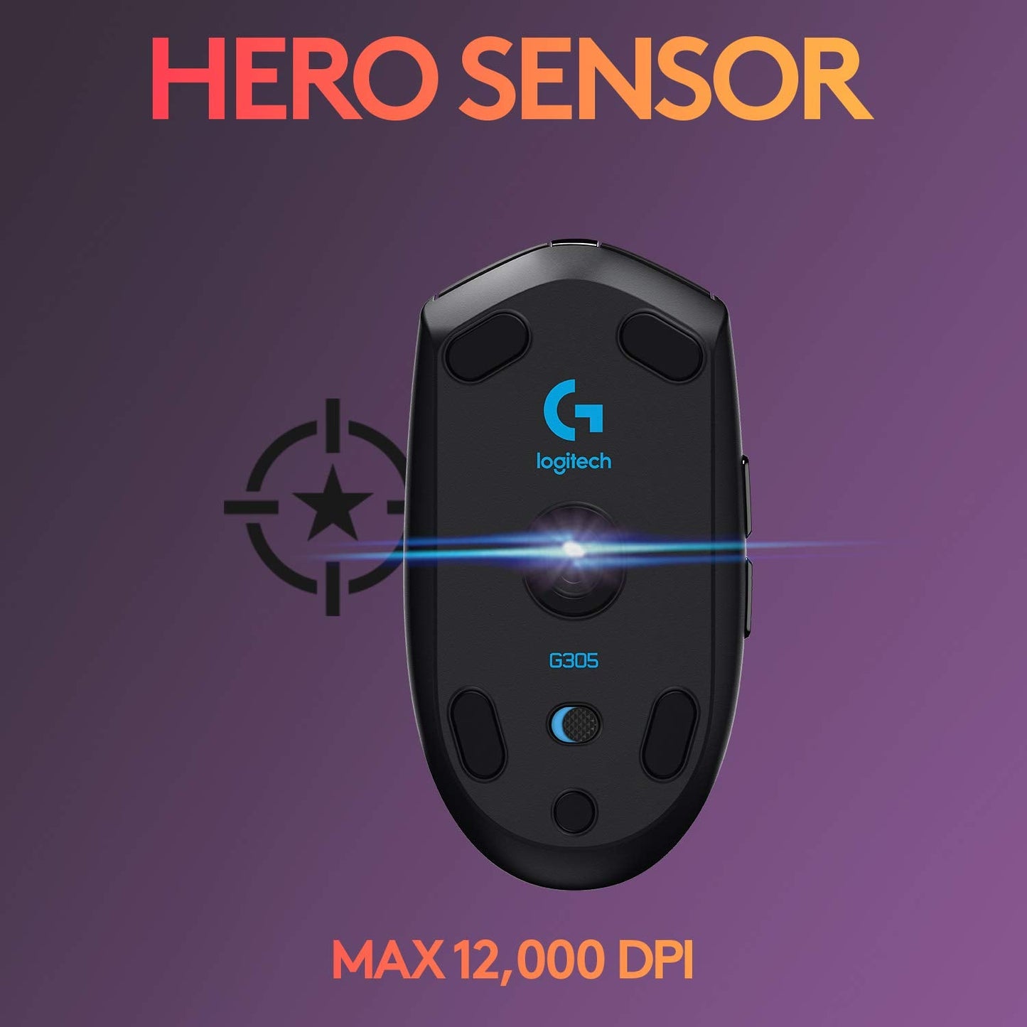 305 LIGHTSPEED Wireless Gaming Mouse, Hero 12K Sensor, 12,000 DPI, Lightweight, 6 Programmable Buttons, 250h Battery Life, On-Board Memory, PC/Mac - Black