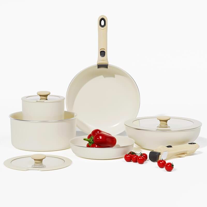 Non-Stick Ceramic Cookware Set with Removable Handles