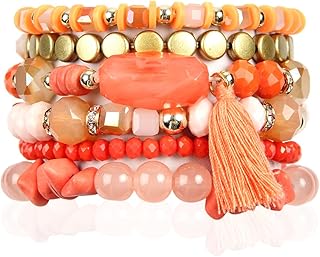 Multi-layer coin bead bracelet with tassel charm