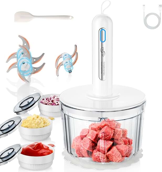 Glass Food Processor with 4 Blades and Bowls