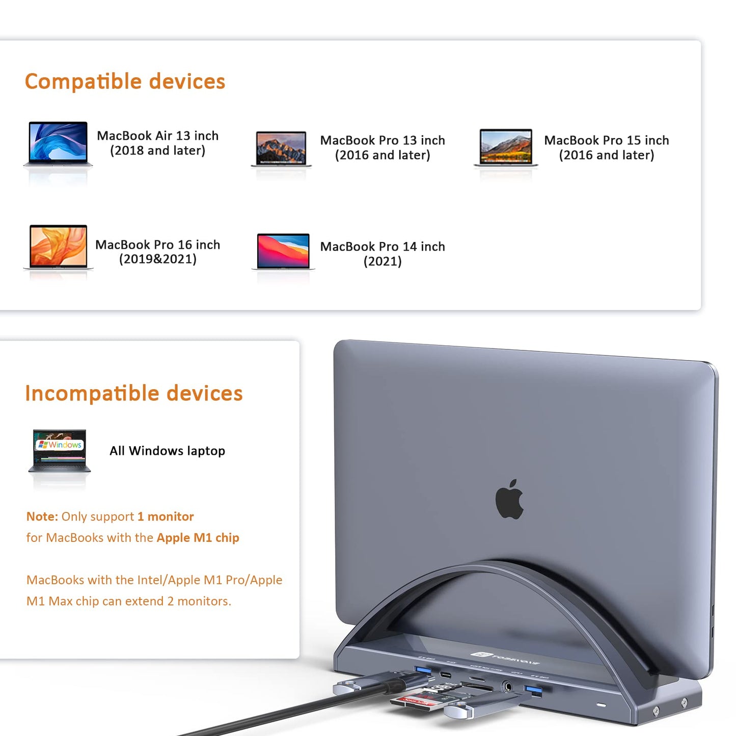 USB C Docking Station Dual Monitor for MacBook Pro/Air, USB C Dock Dual HMDI, USB C Hub with 2 4K HDMI for Mac, Docking Station Stand with VGA, USB C, PD3.0, 4 USB, Ethernet, Micro SD/TF, 3.5mm Audio