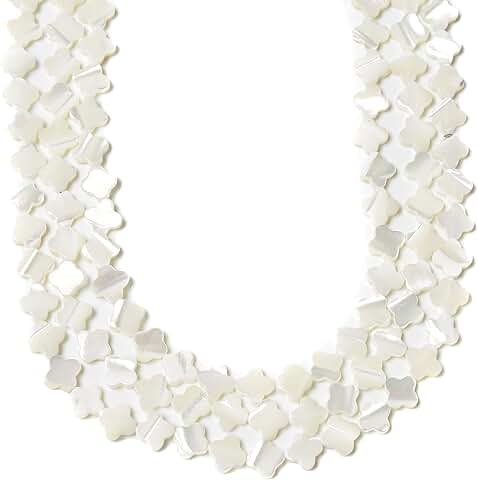 White Mother of Pearl Four Leaf Clover Beads, 6mm, 15.5 inches