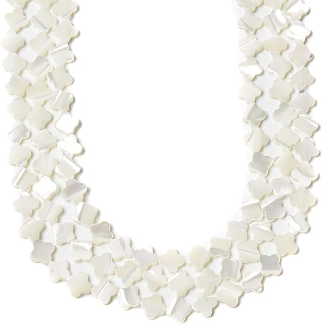 White Mother of Pearl Four Leaf Clover Beads, 6mm, 15.5 inches