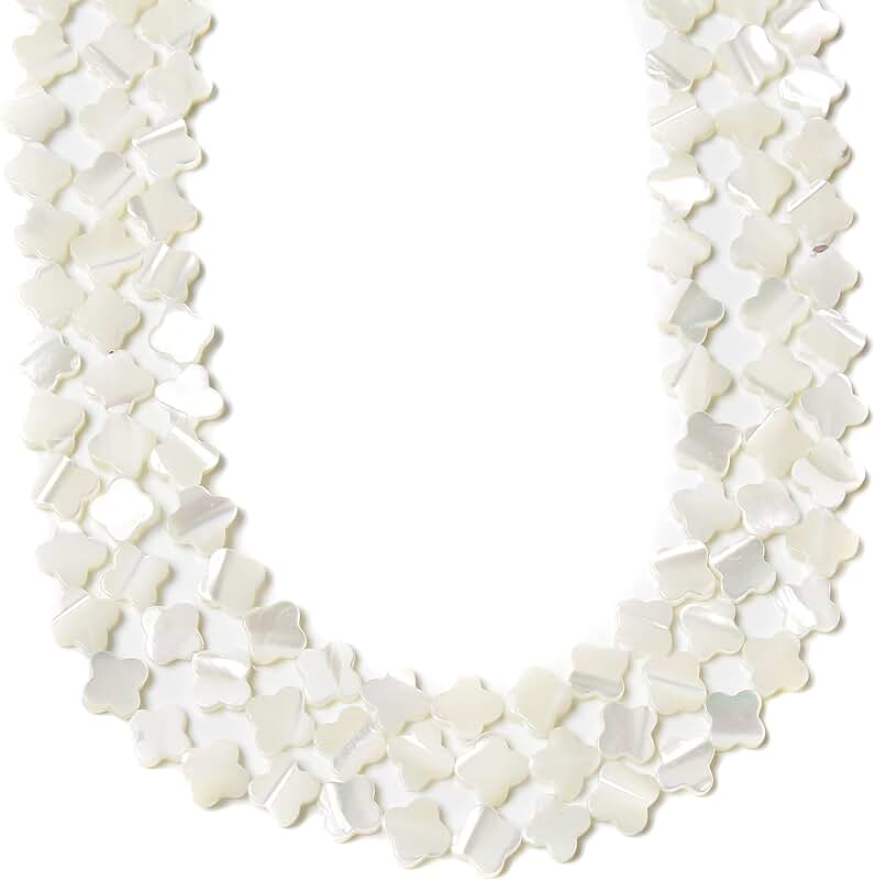 White Mother of Pearl Four Leaf Clover Beads, 6mm, 15.5 inches