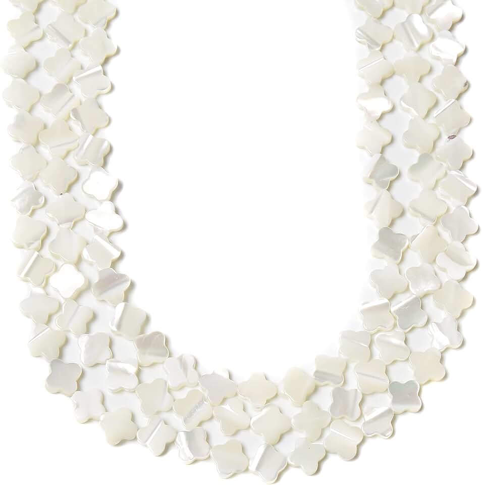 White Mother of Pearl Four Leaf Clover Beads, 6mm, 15.5 inches