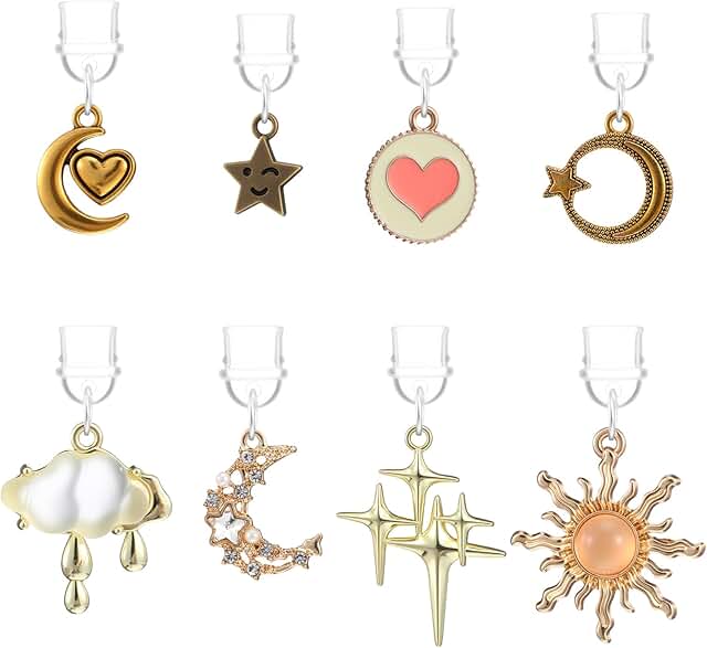 Set of 8 Star and Moon Dust Plug Charms for Charging Ports