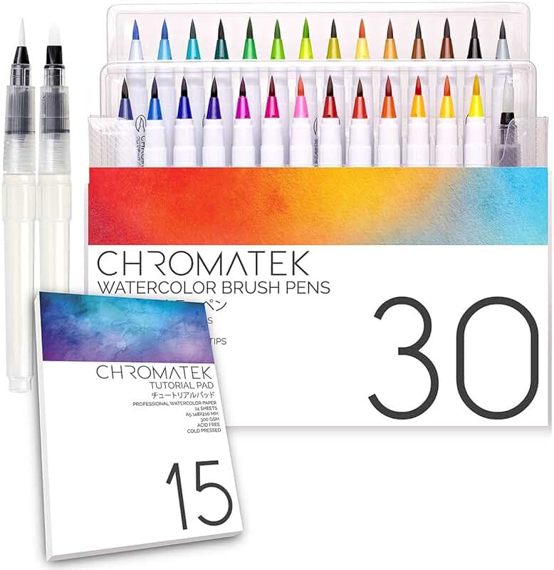 30 Watercolor Brush Pens with Tutorial and Video