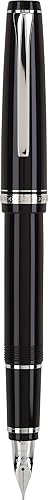 Black Fountain Pen with Rhodium Accents and Medium Nib