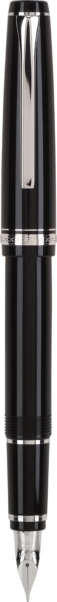 Black Fountain Pen with Rhodium Accents and Medium Nib
