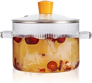 Glass simmer pot with lid, 1.8L, clear cookware