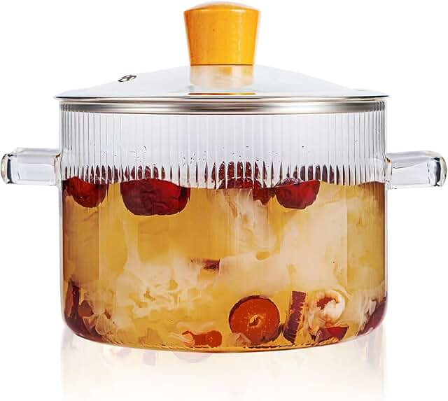 Glass simmer pot with lid, 1.8L, clear cookware