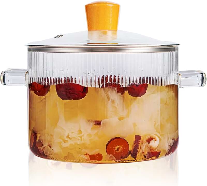 Glass simmer pot with lid, 1.8L, clear cookware