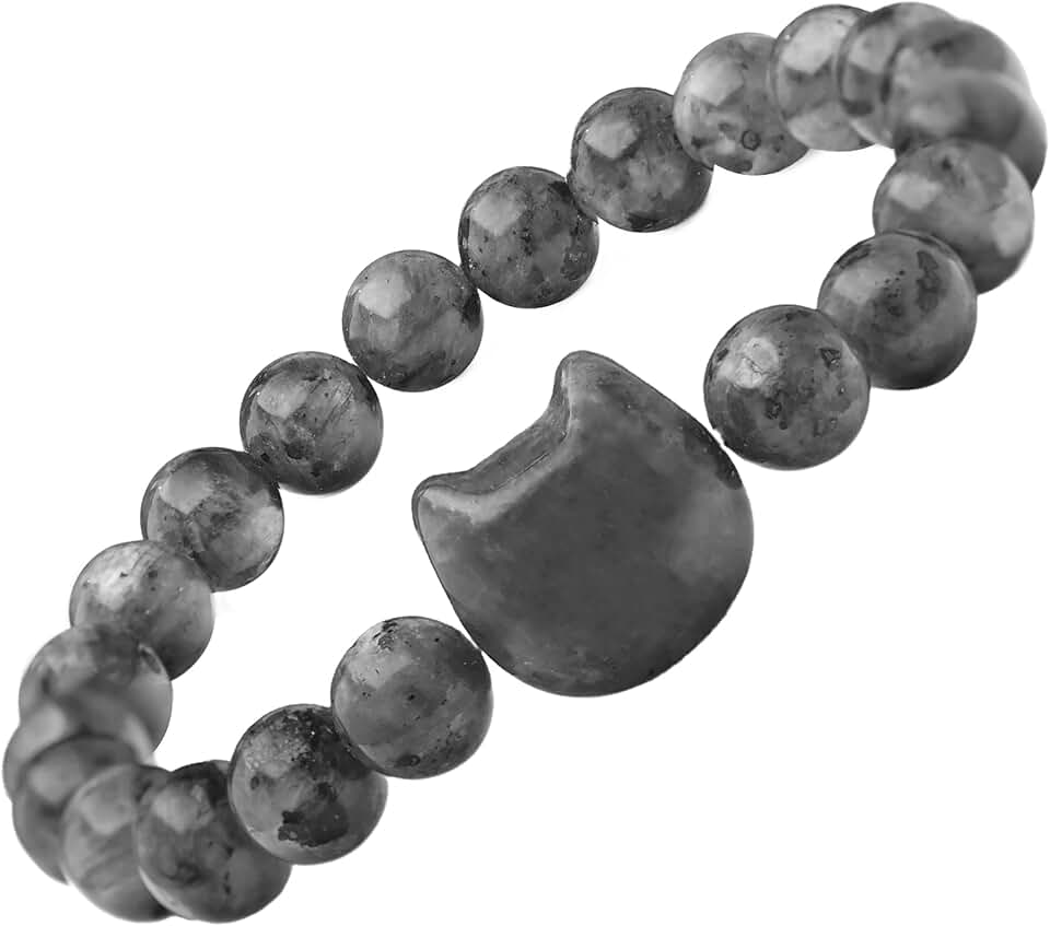 Black Obsidian Lucky Cat Charm Bracelet for Women