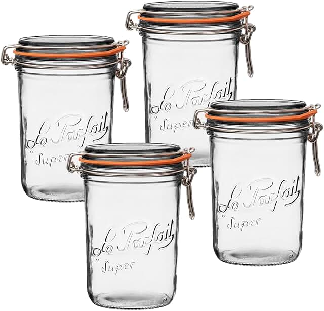 Set of 4 32oz Glass Jars with Airtight Lids